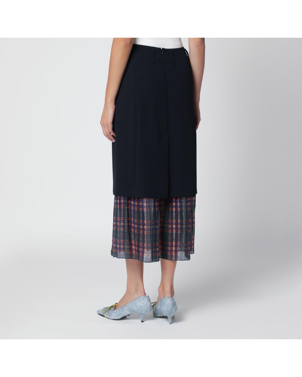 Dries Van Noten Blue Midi Skirt With Check Insert
