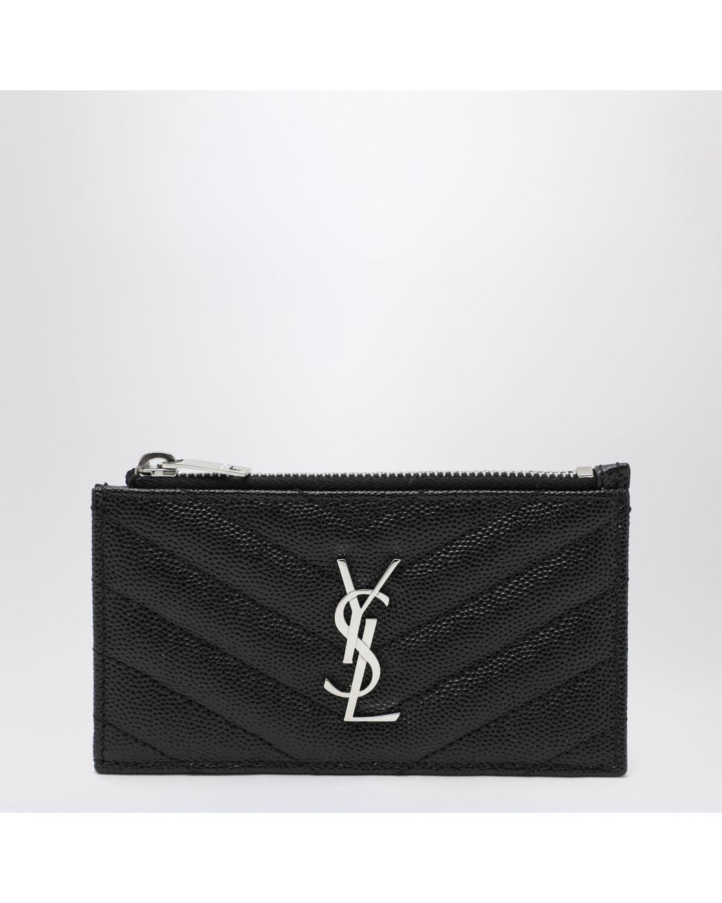 Saint Laurent Black Calfskin Zip Card Holder
