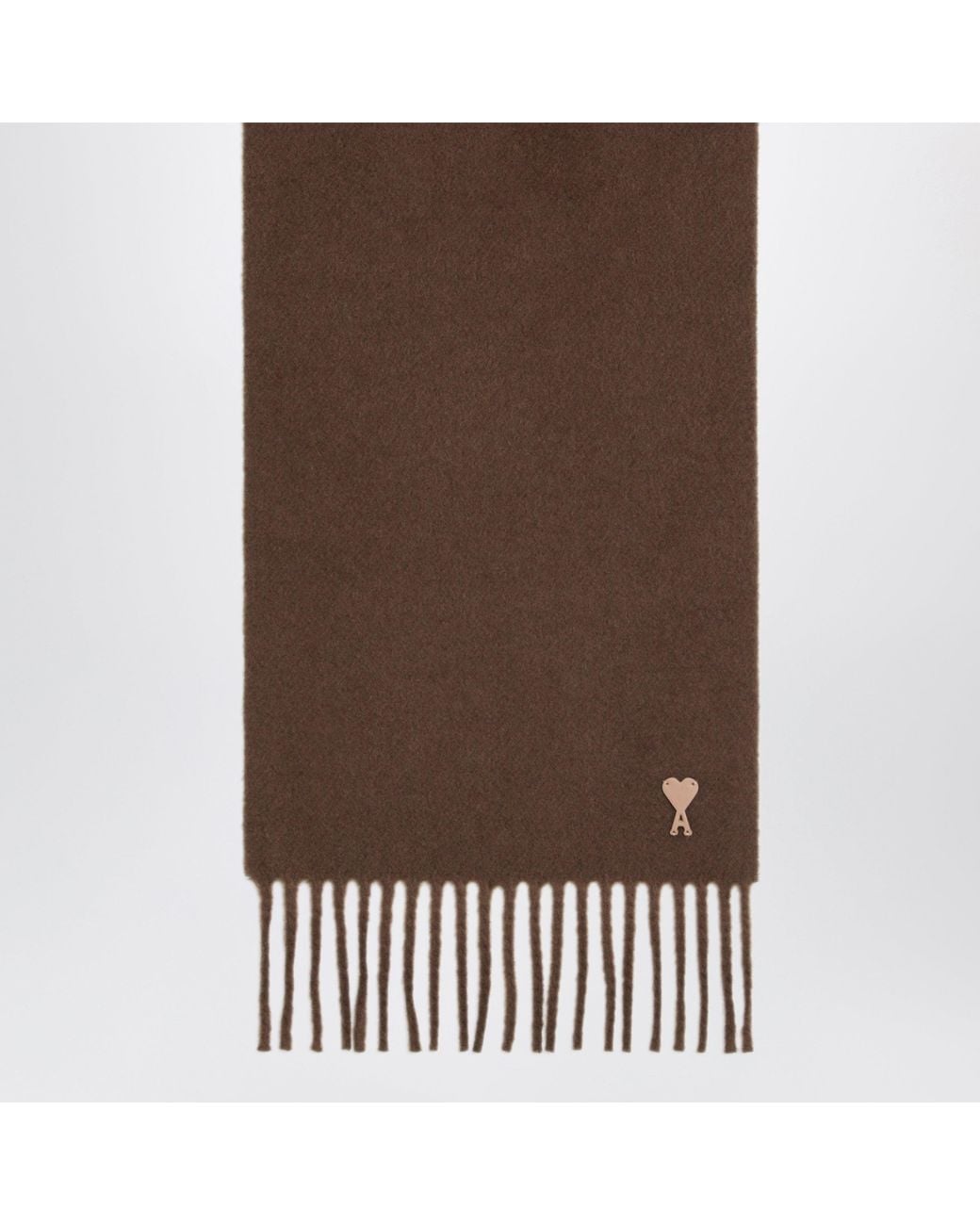 AMI Brown Ami De Coeur Wool Scarf for men