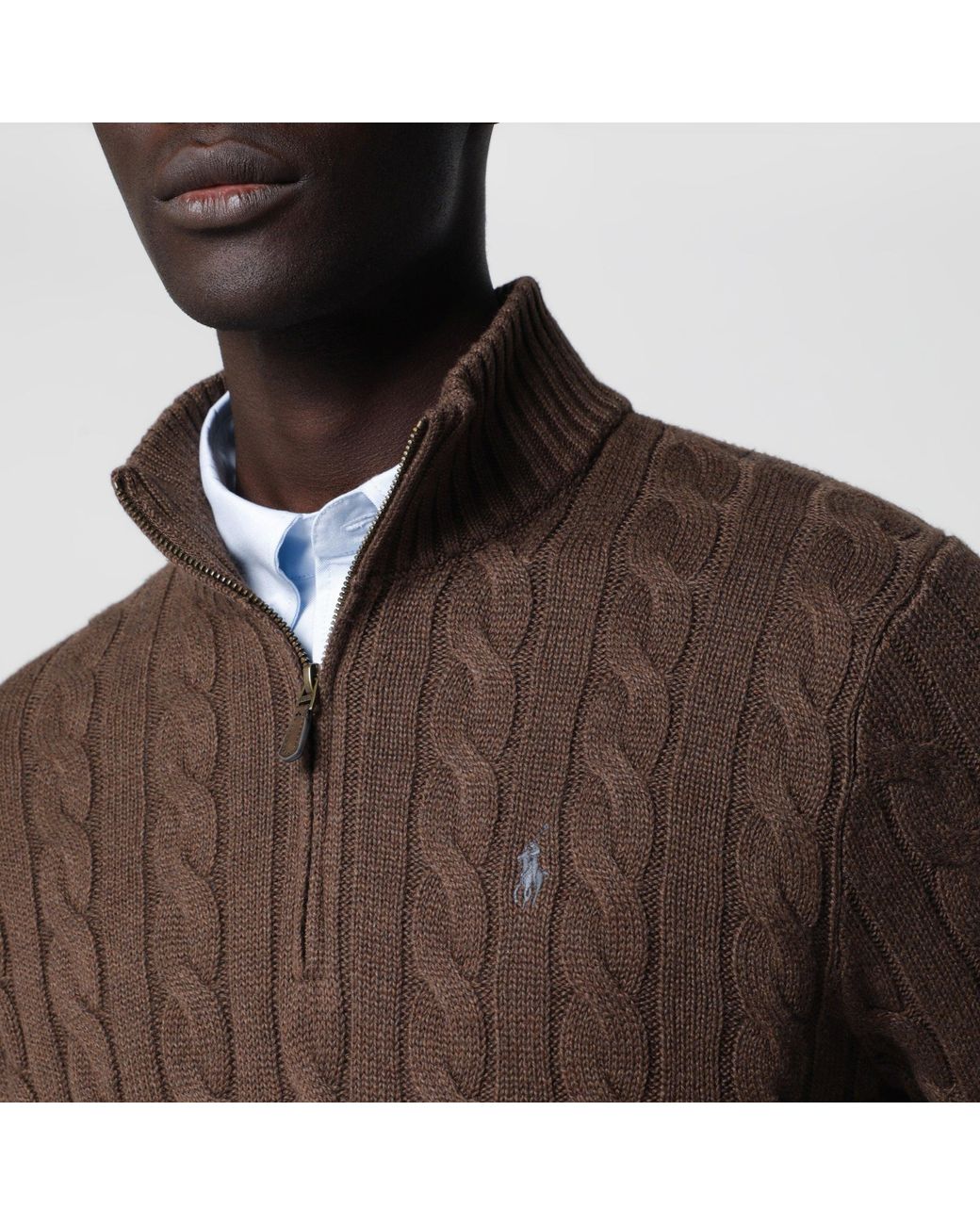 Polo Ralph Lauren Brown Cotton Quarter-Zip Sweater for men