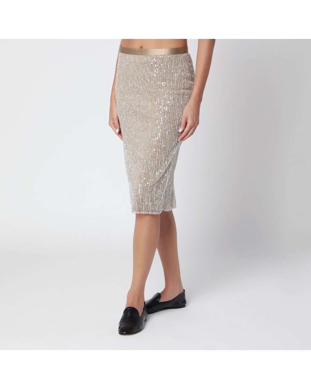 AMI Gray Sequin Midi Skirt
