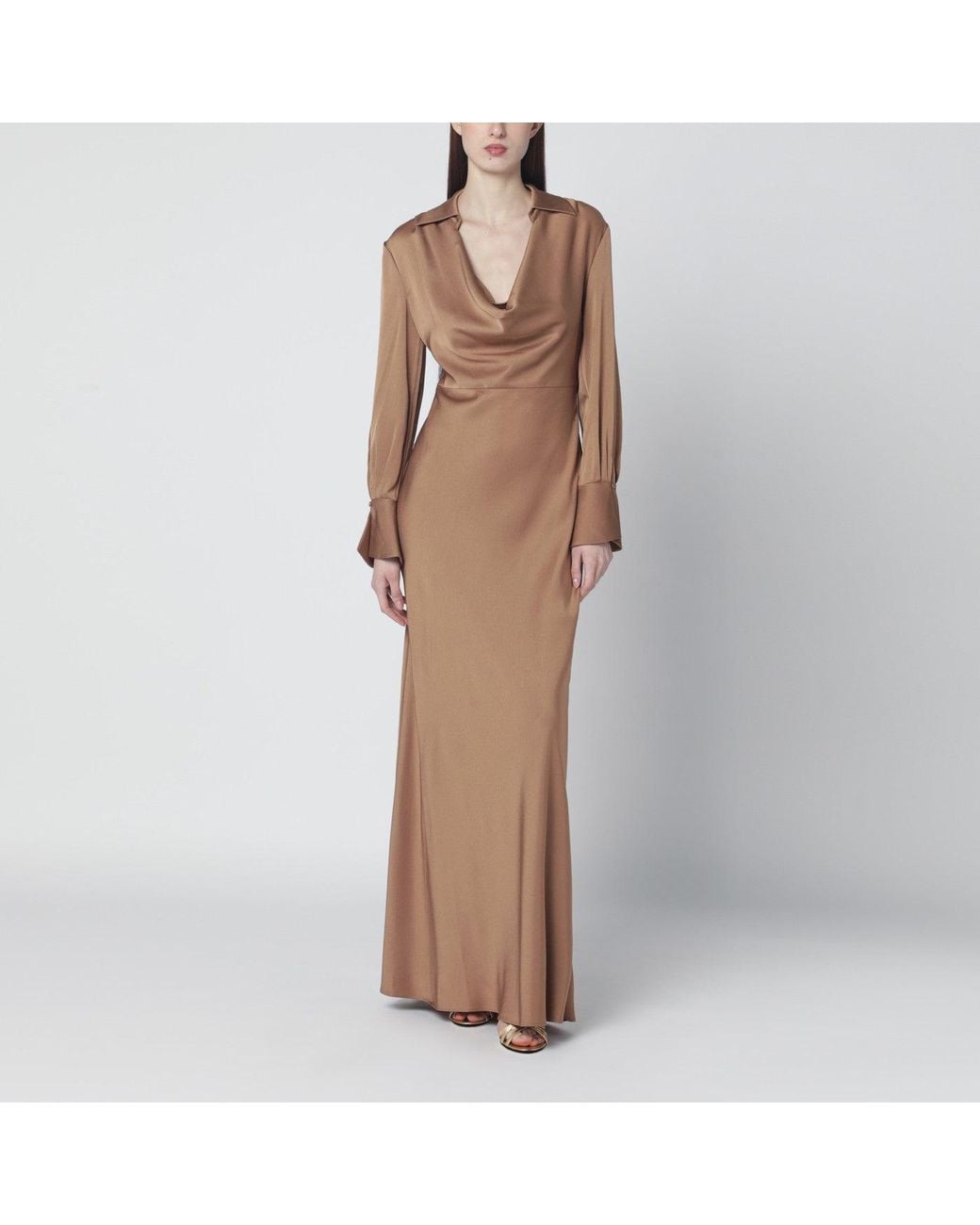 Jonathan Simkhai Brown Adelle Satin Dress With Draping