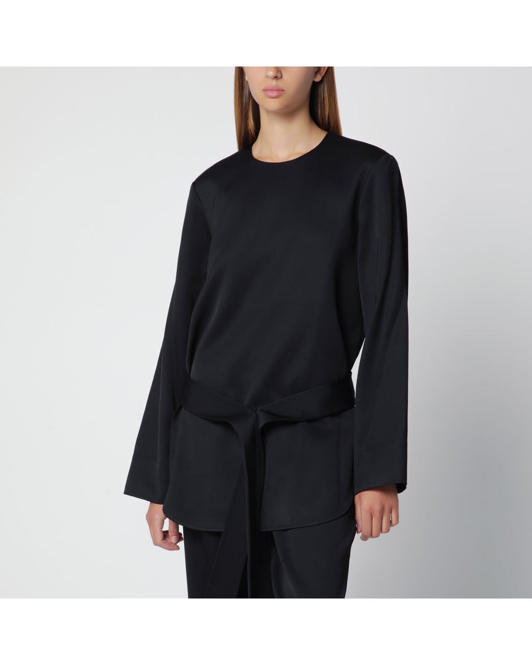 Totême Black Heavy Satin Tunic With Belt
