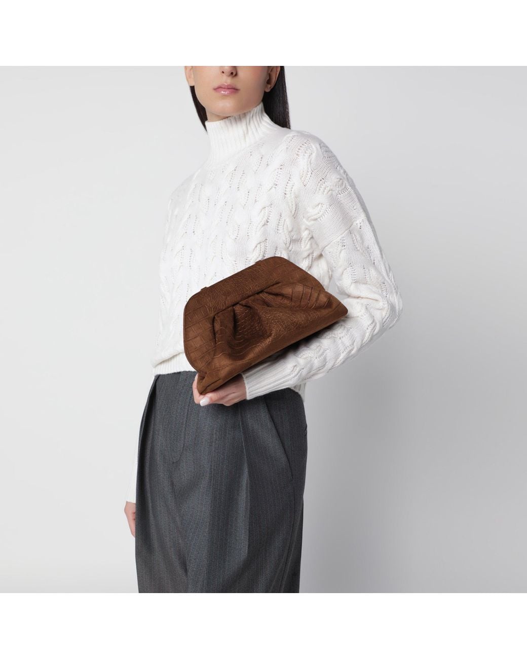 THEMOIRÈ Brown Bios Pouch With Crocodile Effect