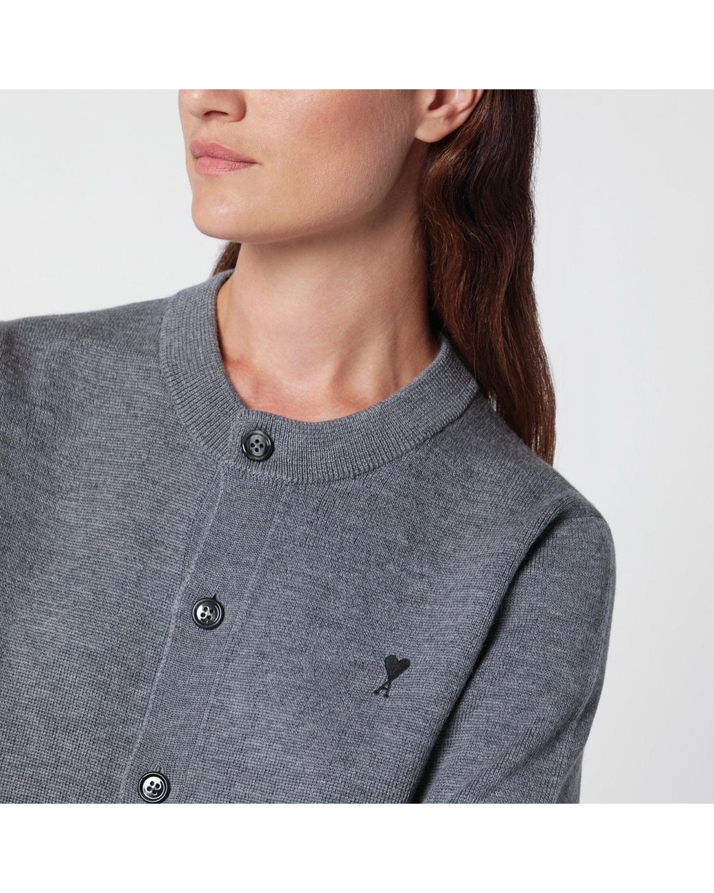 AMI Gray Ami De Coeur Wool Cardigan