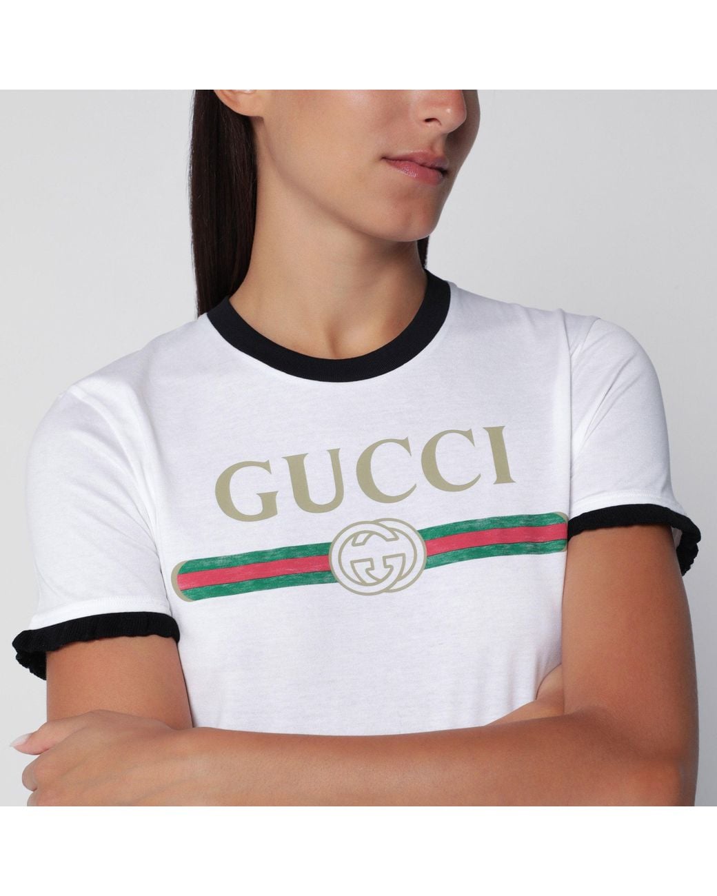Gucci White Cotton Jersey Printed T-Shirt
