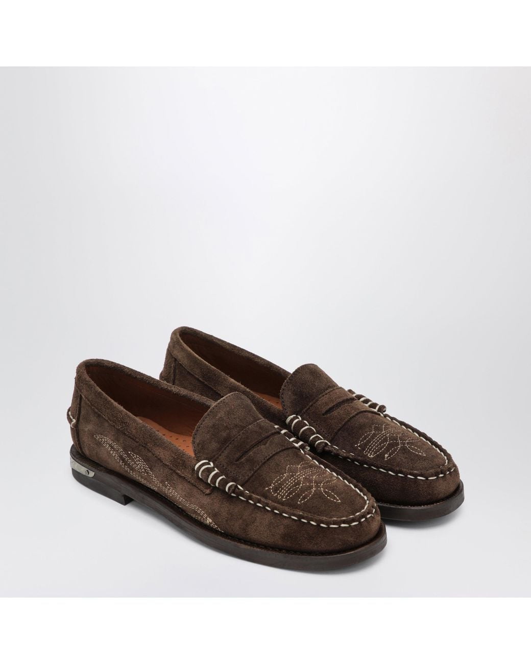 Sebago Brown Dan El Paso Suede Penny Loafers With Cowboy-Inspired Embroidery