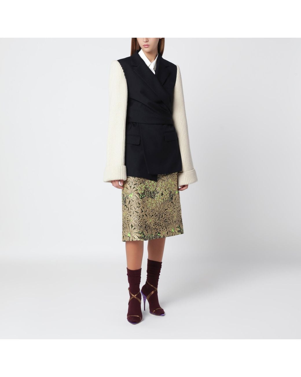 Dries Van Noten Green Skirt With Floral Jacquard Pattern