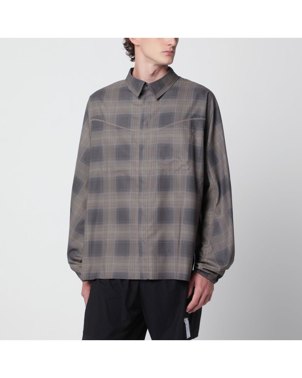 Satisfy Gray Check-Pattern Ambientwarp River Shirt for men