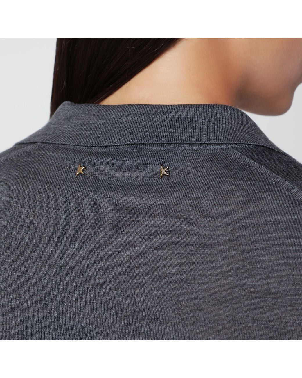 Golden Goose Deluxe Brand Blue Anthracite Virgin Wool Long-Sleeved Polo Shirt