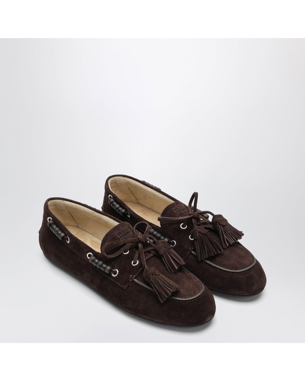 Miu Miu Black Deck Shoes In Suede With Dark Tassels