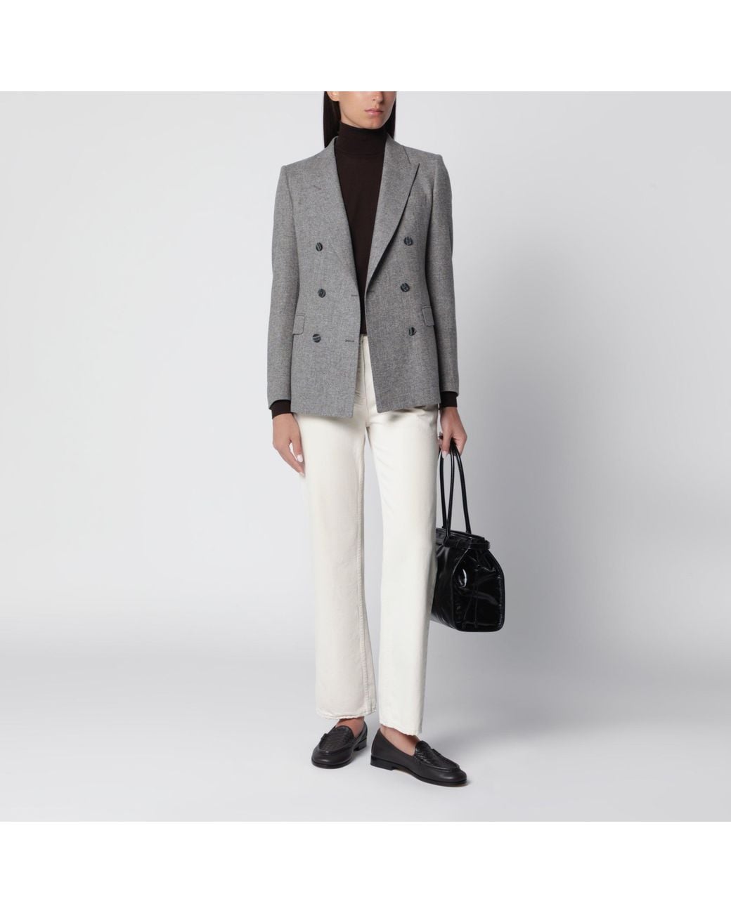 Tagliatore Gray Double-Breasted Jacket With Herringbone Pattern