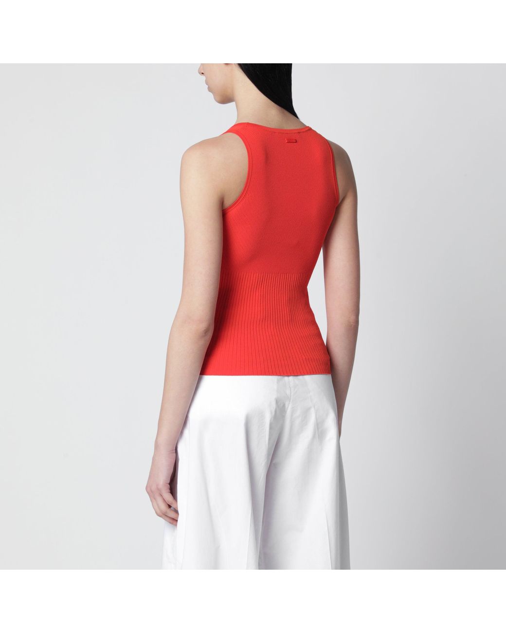 Max Mara Red Coral Ribbed Technical Yarn Top