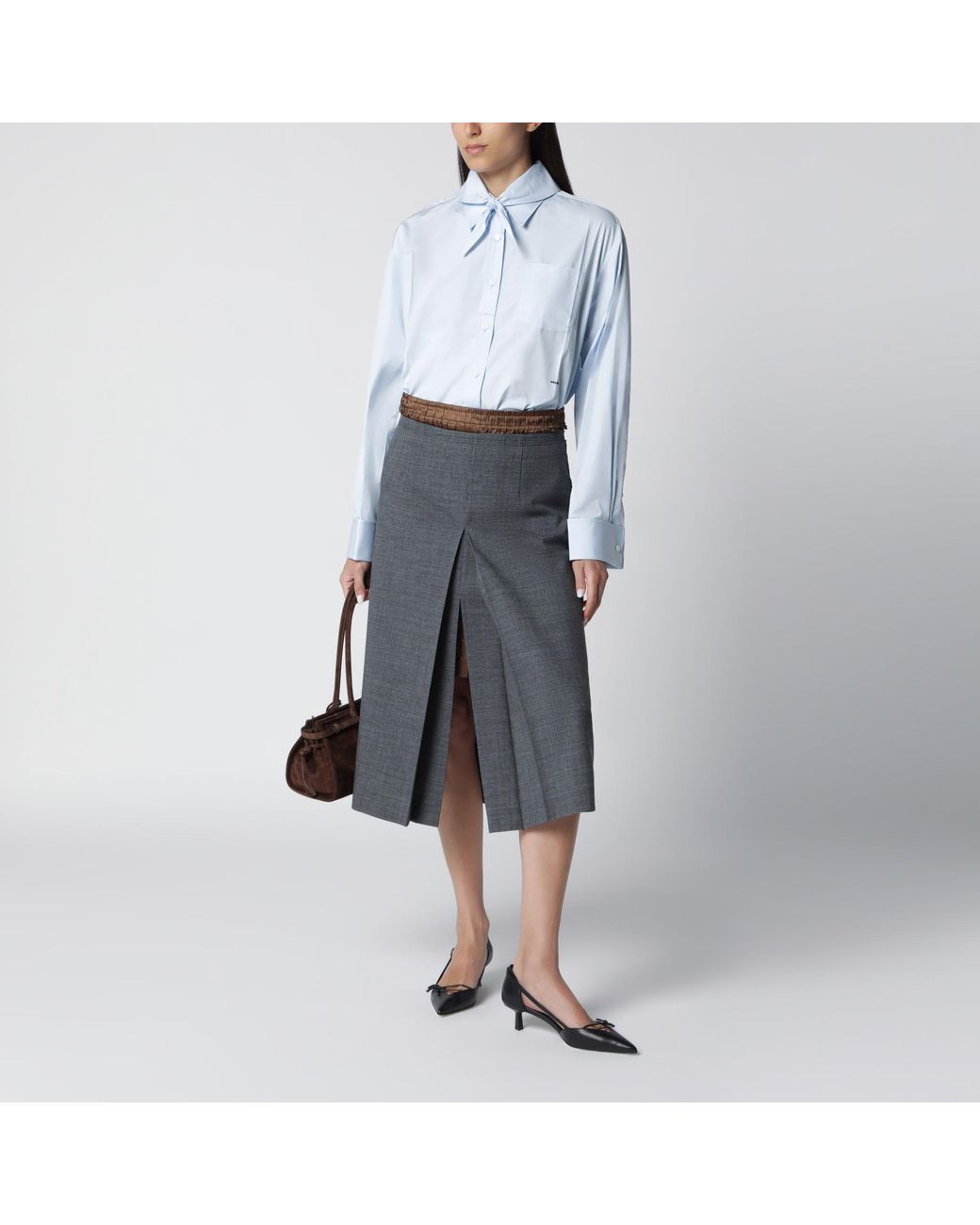 Prada Blue Hellblaues Baumwollhemd Mit Halstuch
