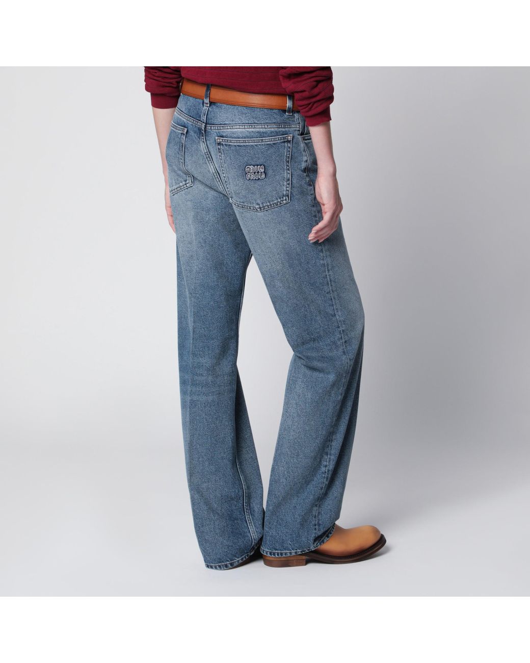 Miu Miu Blue Stone-Washed Denim Trousers
