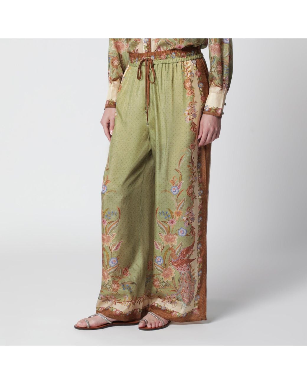 Zimmermann Green Indra Relaxed Trousers With Floral Print