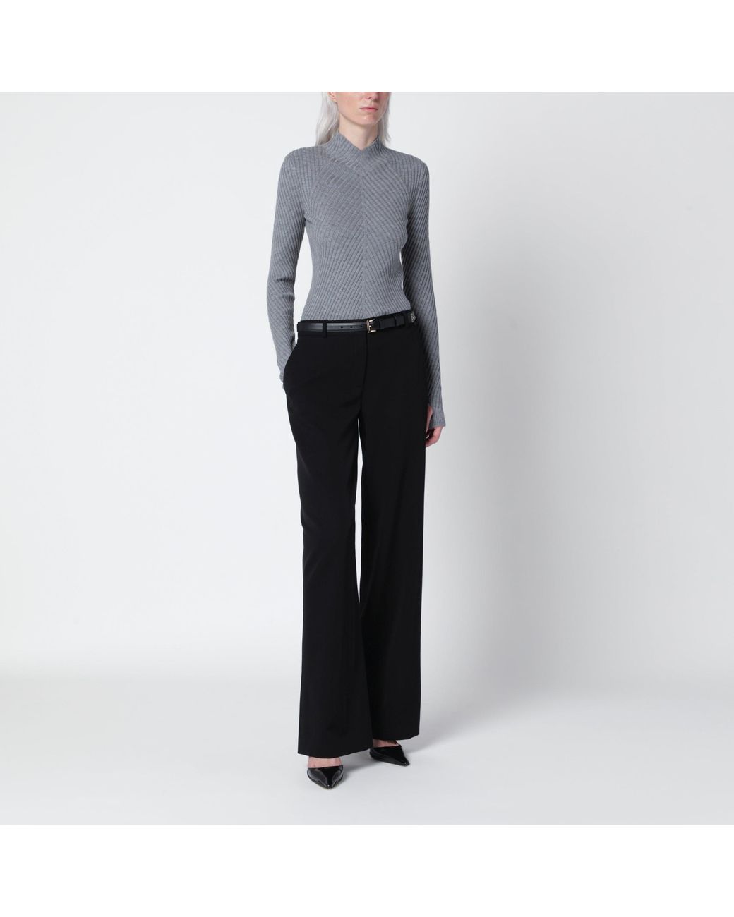 Victoria Beckham Blue Georgia Marl Ribbed Merino Wool Sweater