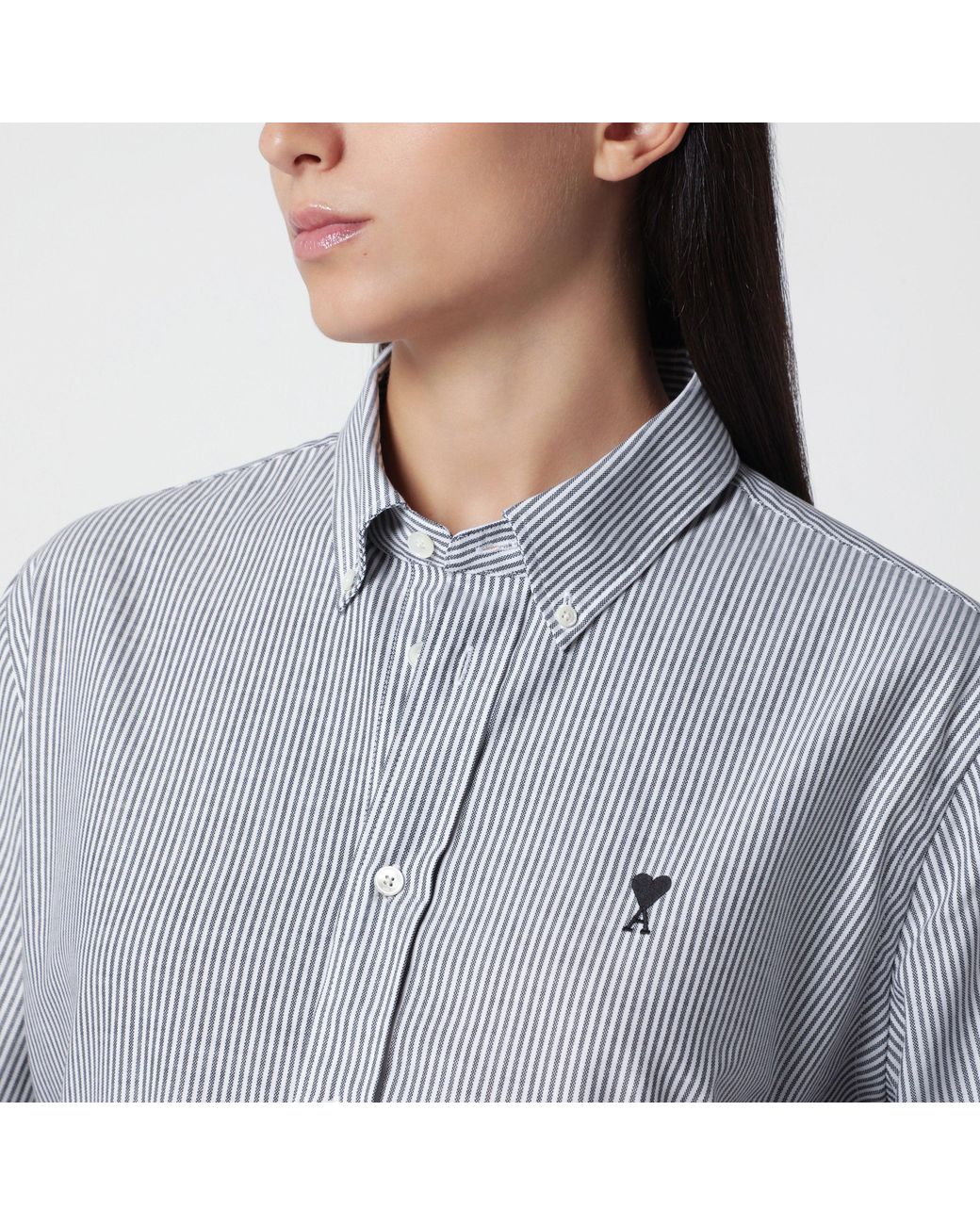 AMI Gray Striped Ami De Coeur Shirt