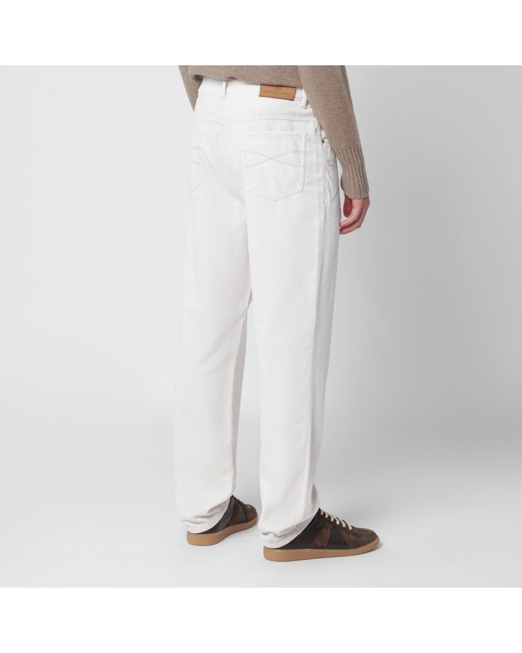Brunello Cucinelli White Ice-Coloured Corduroy Trousers for men