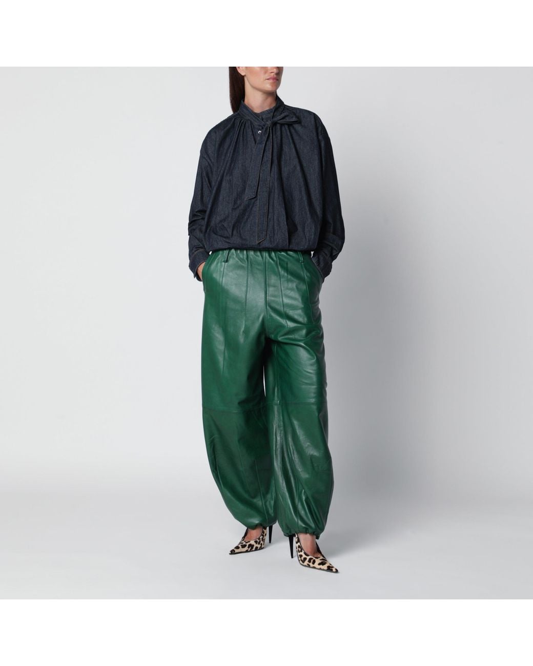 Frankie Shop Green Oakdale Leather Trousers