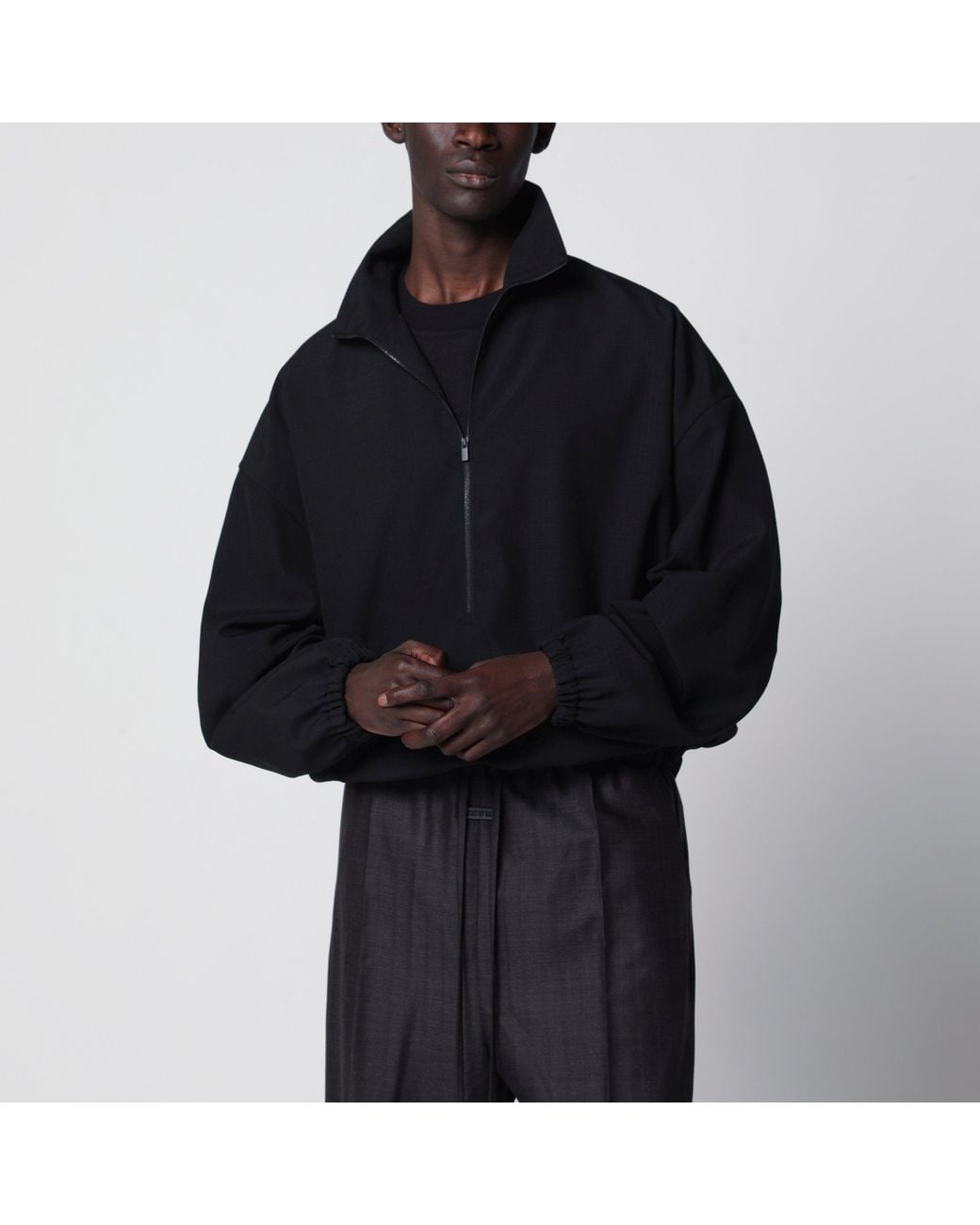 Fear Of God Black Ripstop Wool Jacket With Half Zip for men