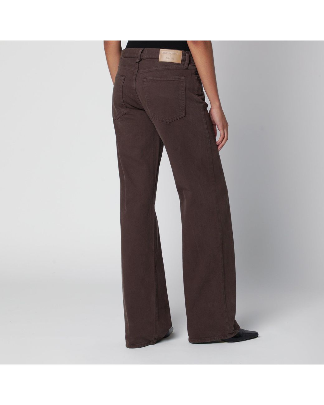 FRAME Brown Regenerative Cotton Low-Rise Wide-Leg Jeans With Button Closure