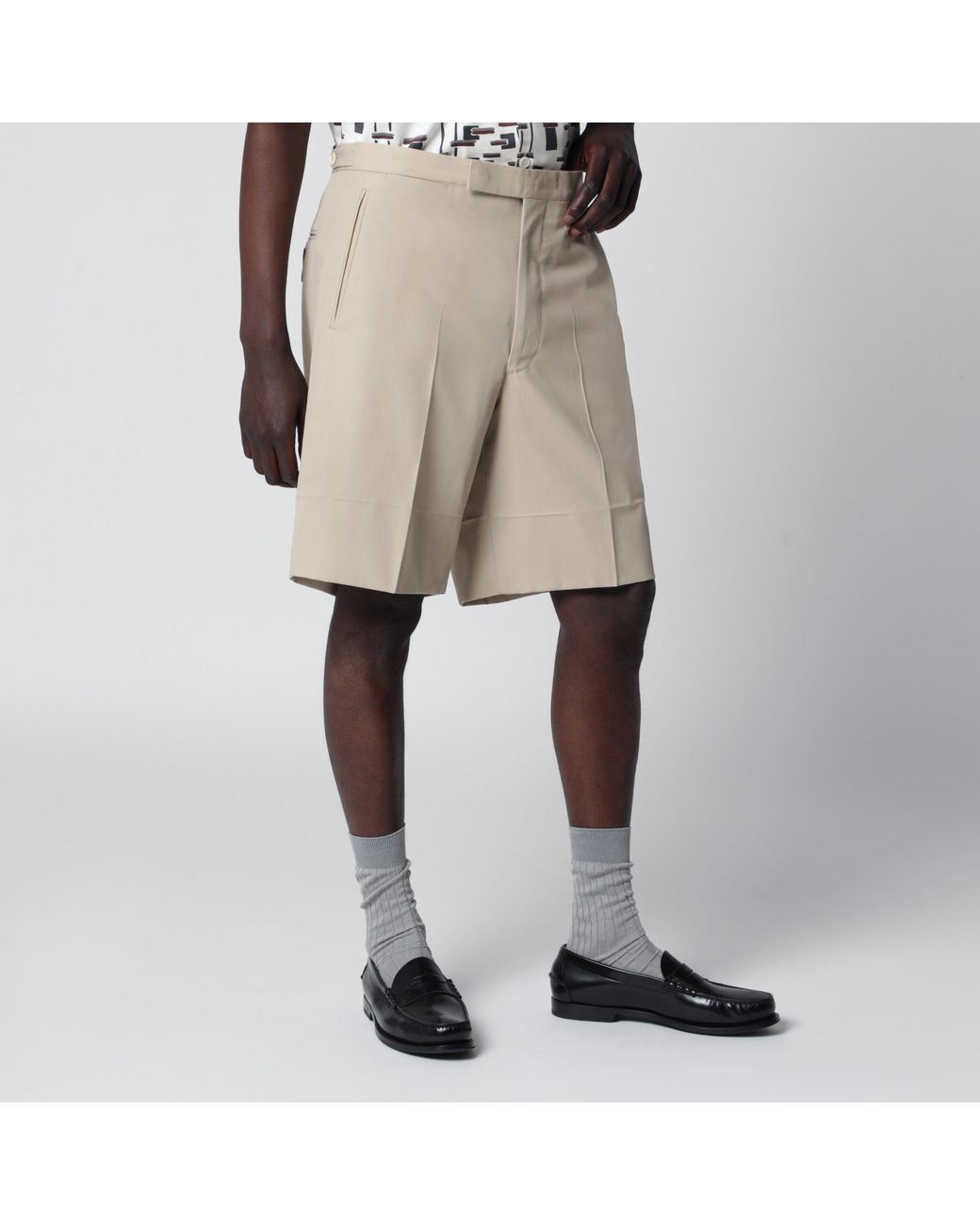 Prada Natural Sand-Colored Cotton Bermuda Shorts for men