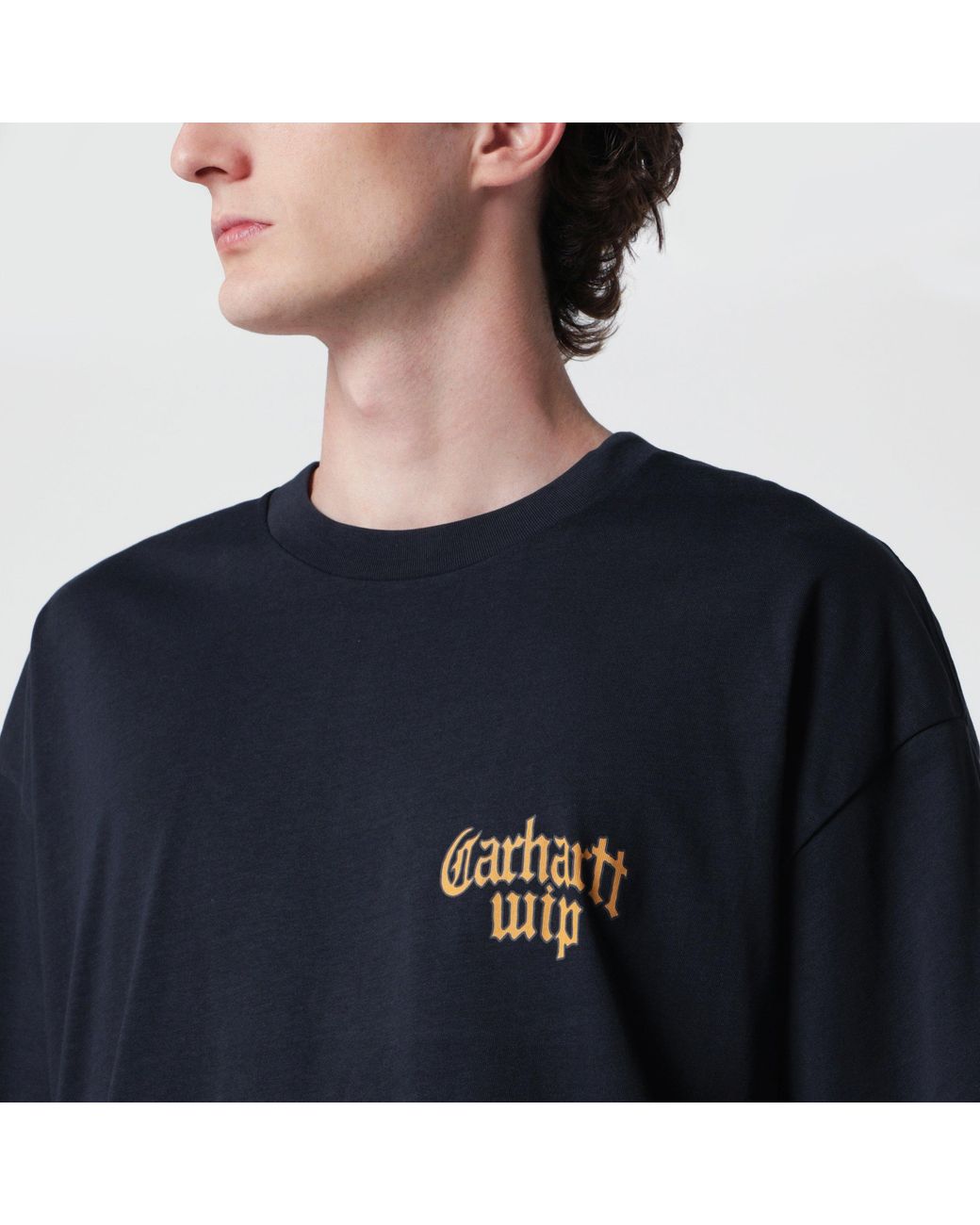 Carhartt Blue Dark S/S Blackletter Cotton T-Shirt for men