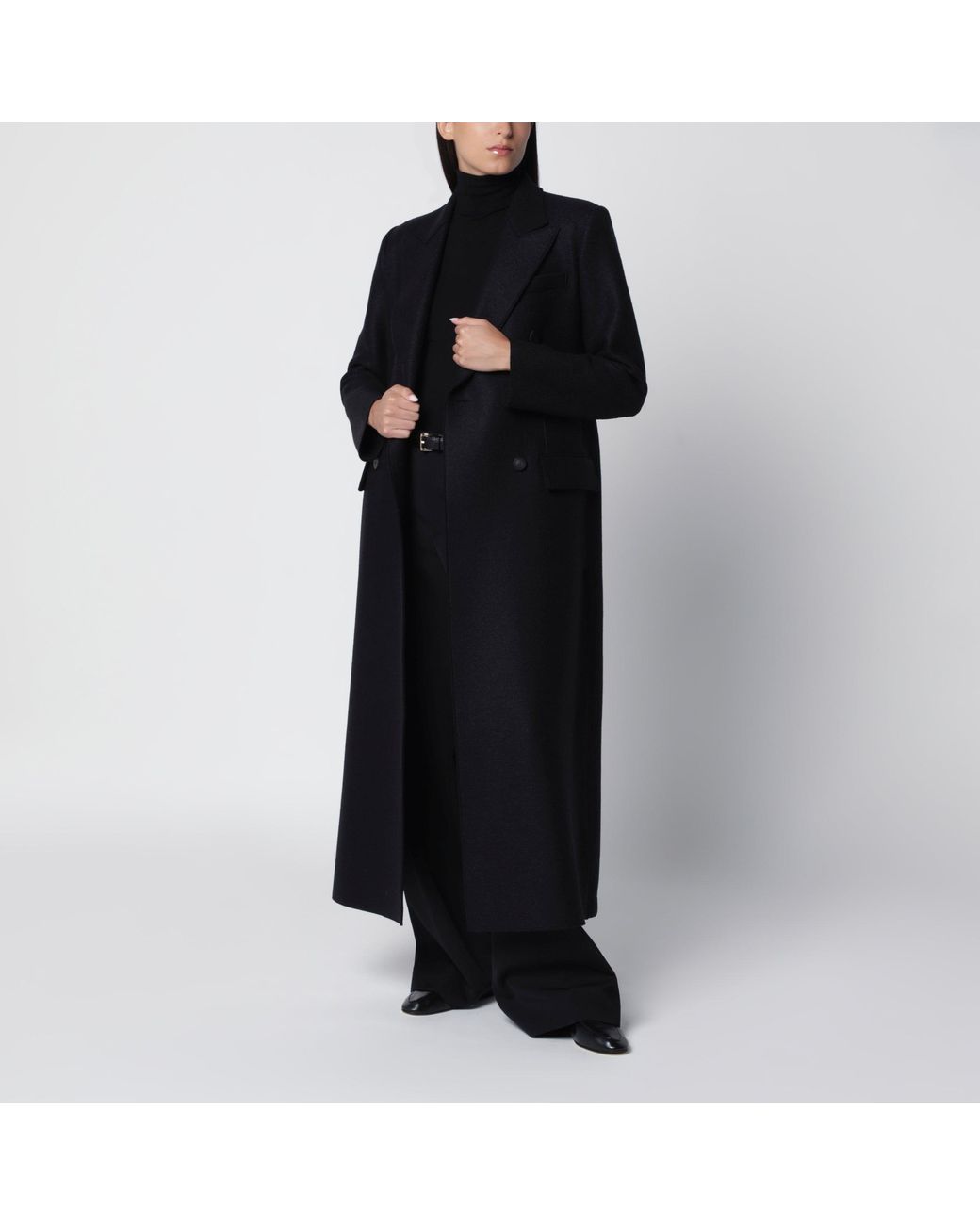 Harris Wharf London Black Long Double-Breasted Wool Coat