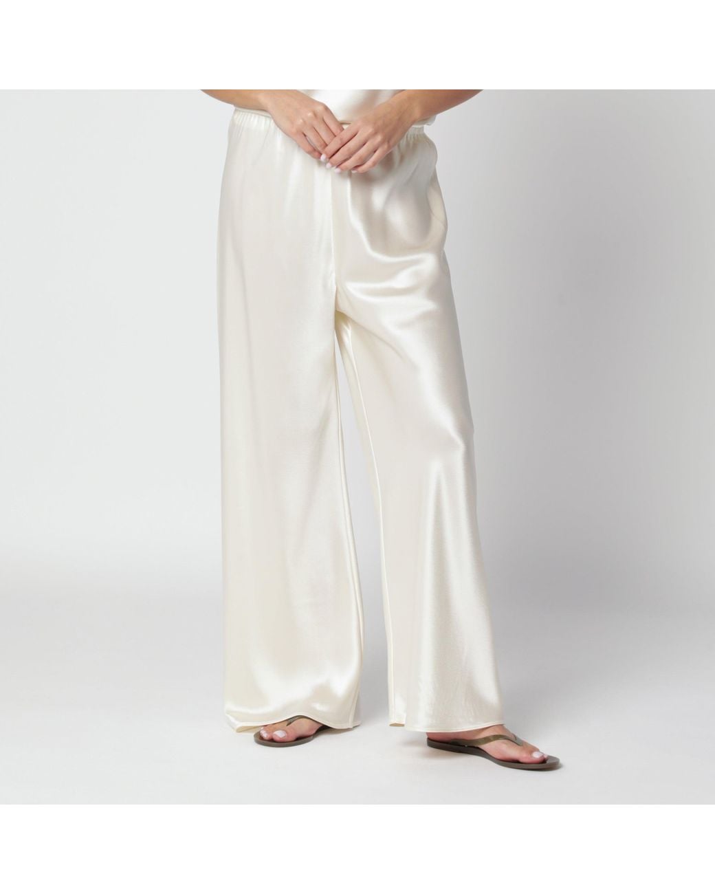 Almada Label White Vanilla Bias Satin Trousers