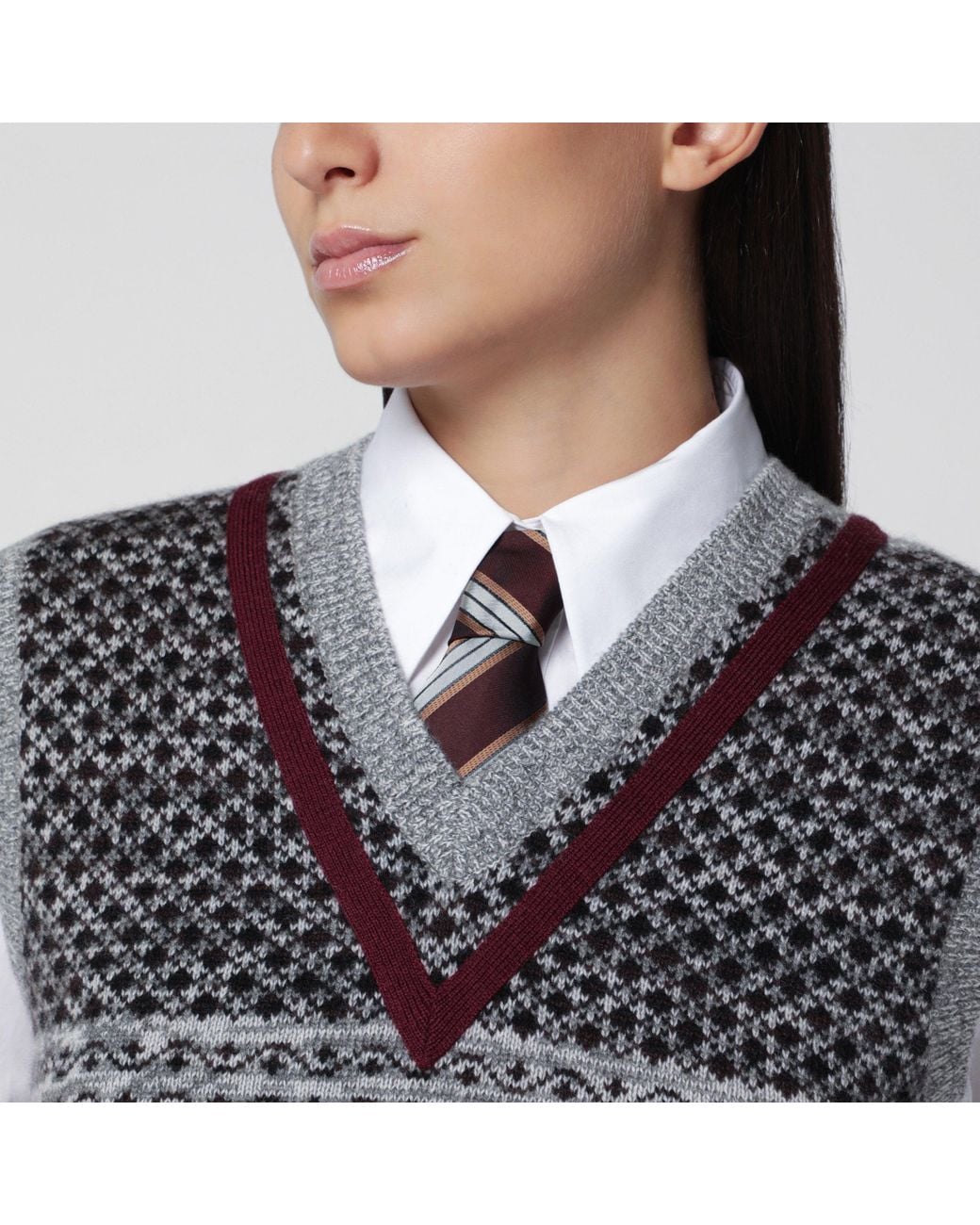 Dries Van Noten Gray Ecru Cashmere And Wool Fitted Top