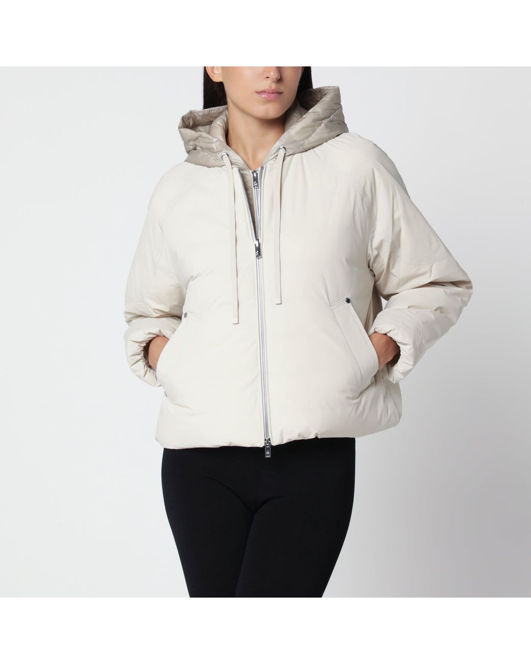 Moose Knuckles White Alabastro Hooded Down Jacket