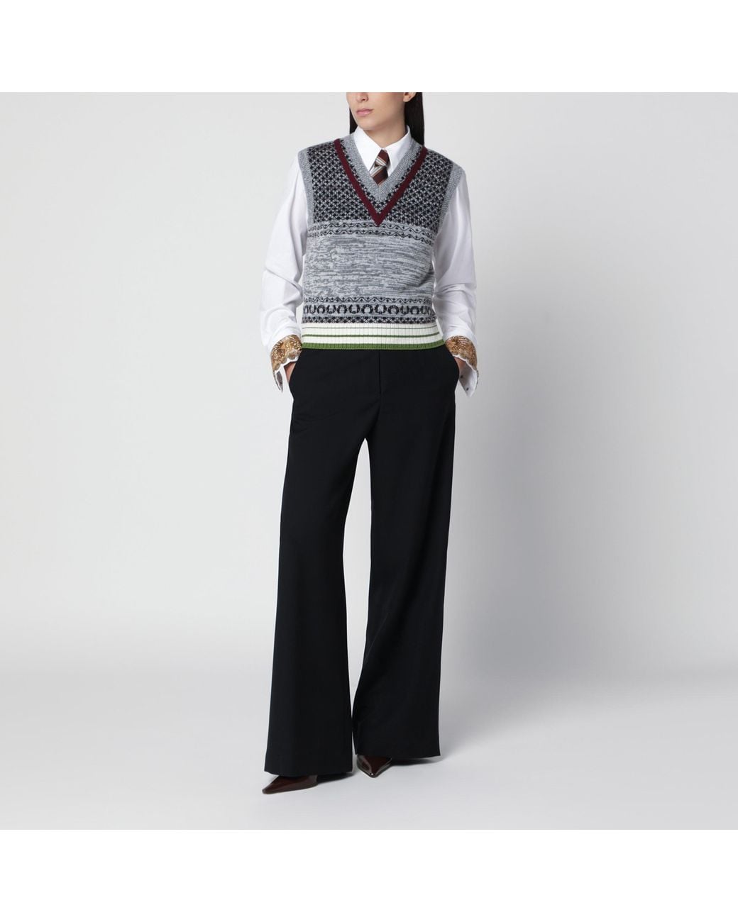 Dries Van Noten Gray Ecru Cashmere And Wool Fitted Top