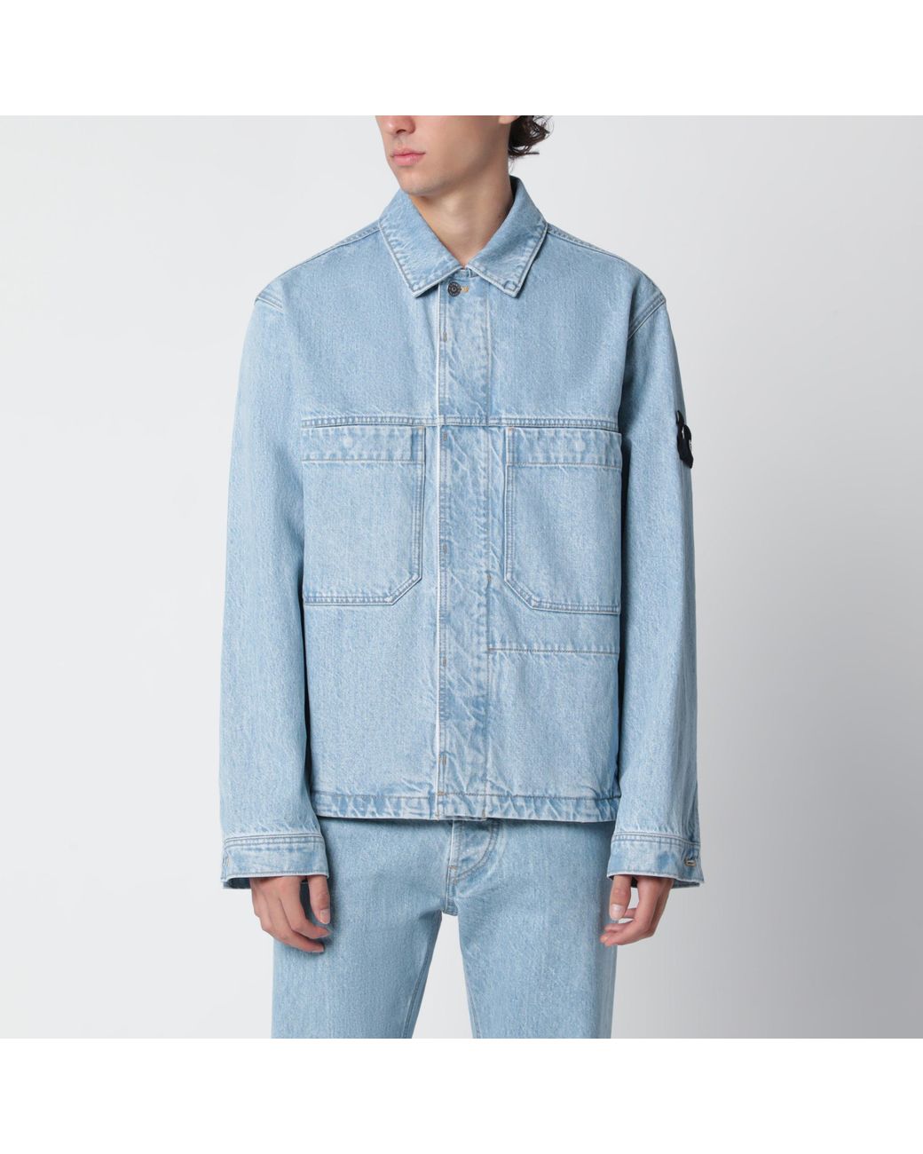 Stone Island Blue Denim Raw Coach Jacket for men