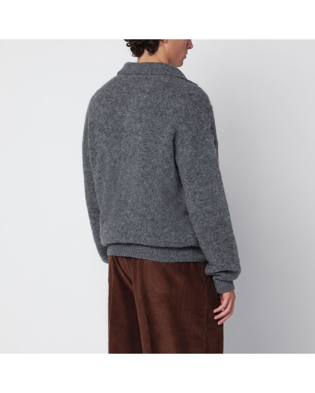 AMI Gray Charcoal Wool And Alpaca Polo Shirt for men