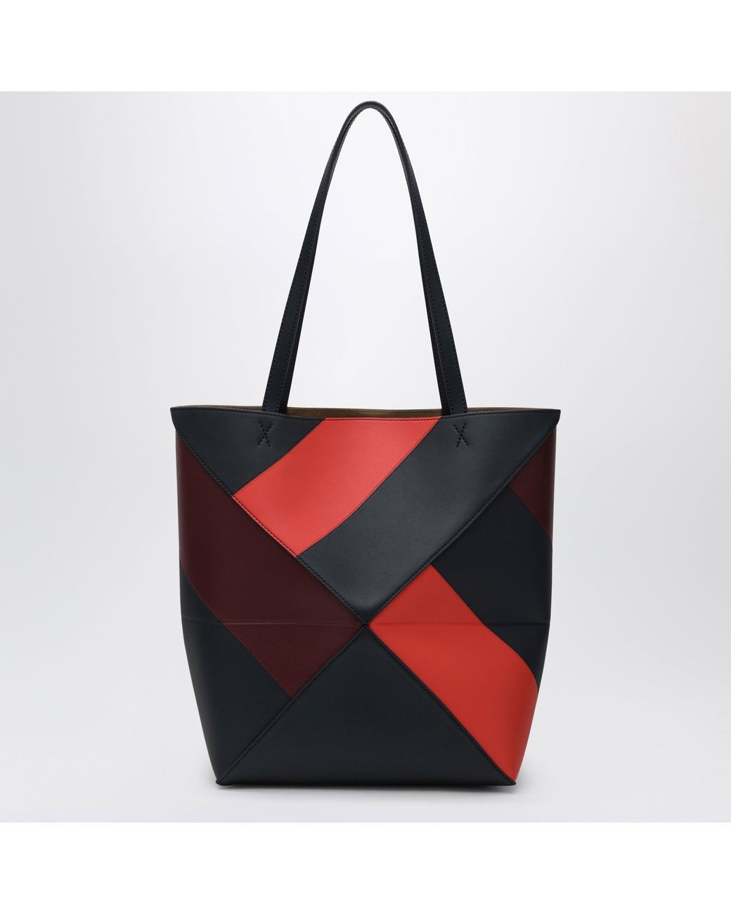 Loewe Red Puzzle Fold Tote Medium Color-Block Calf Leather Bag