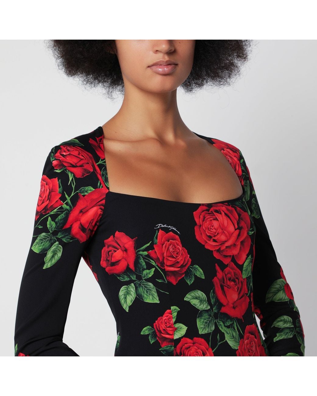 Dolce & Gabbana Red Rose Print Midi Dress