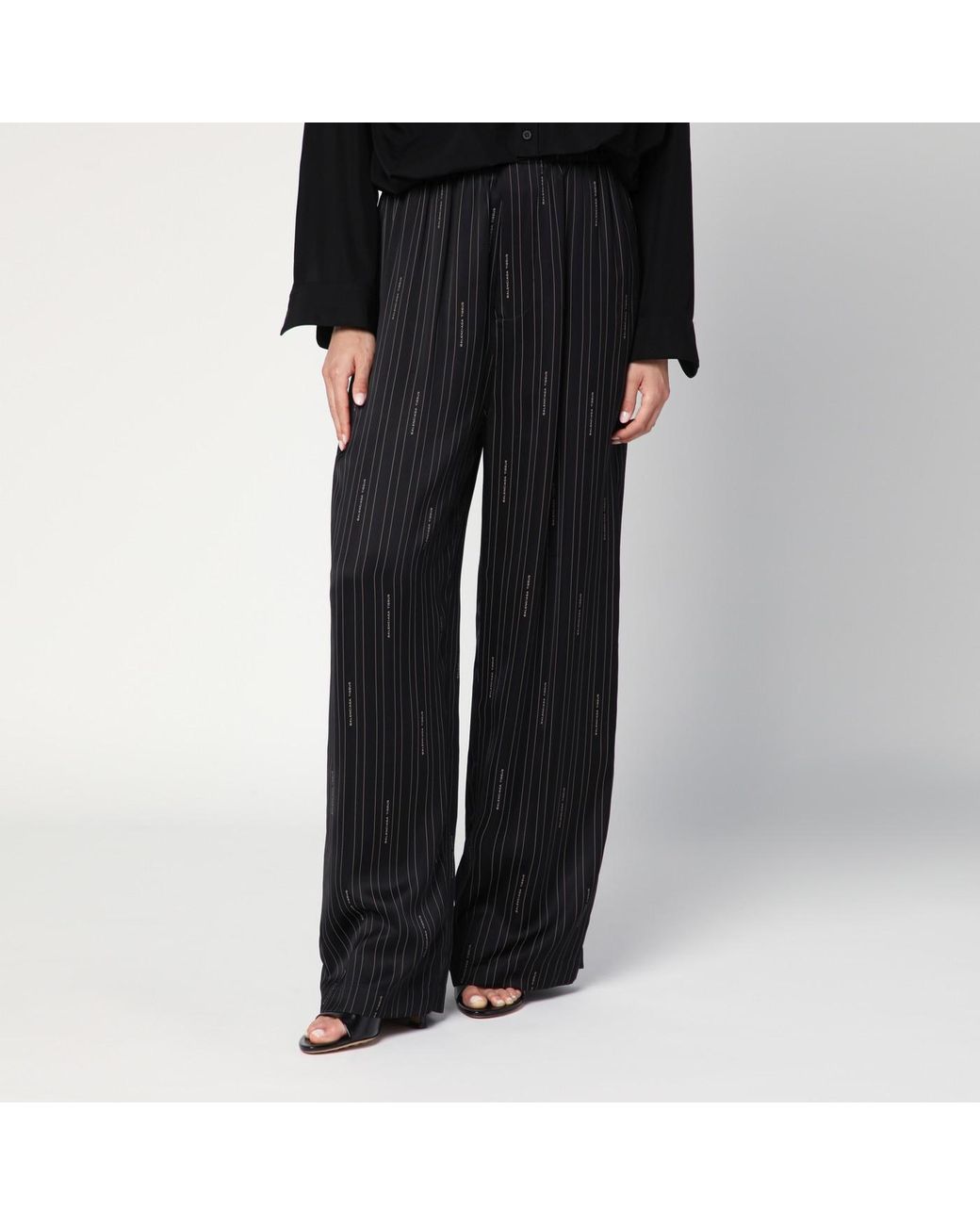 Balenciaga Soft Pinstriped Pants With Logo in Black | Lyst UK