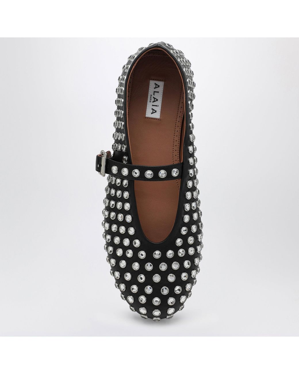 Alaïa Black Leather Ballerina With Crystals