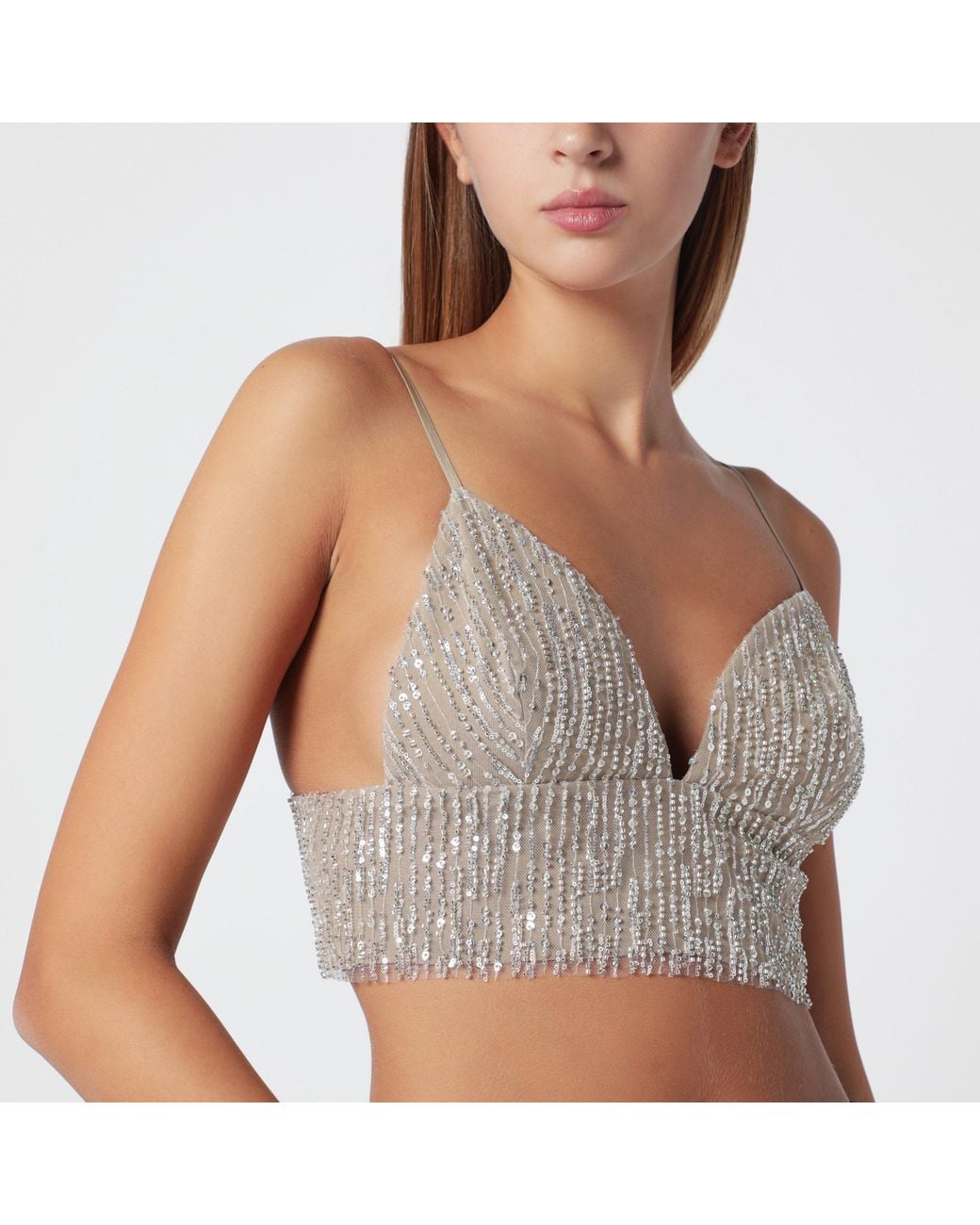 AMI Gray Cropped Top With Sequins