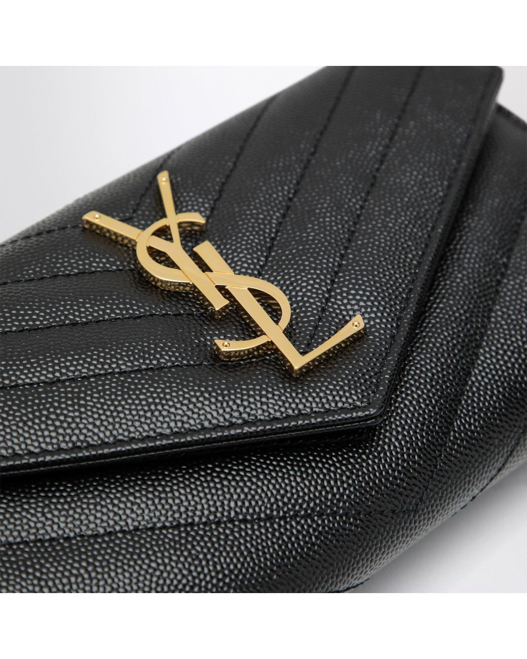 Saint Laurent Black Large Cassandre Matelassé Wallet