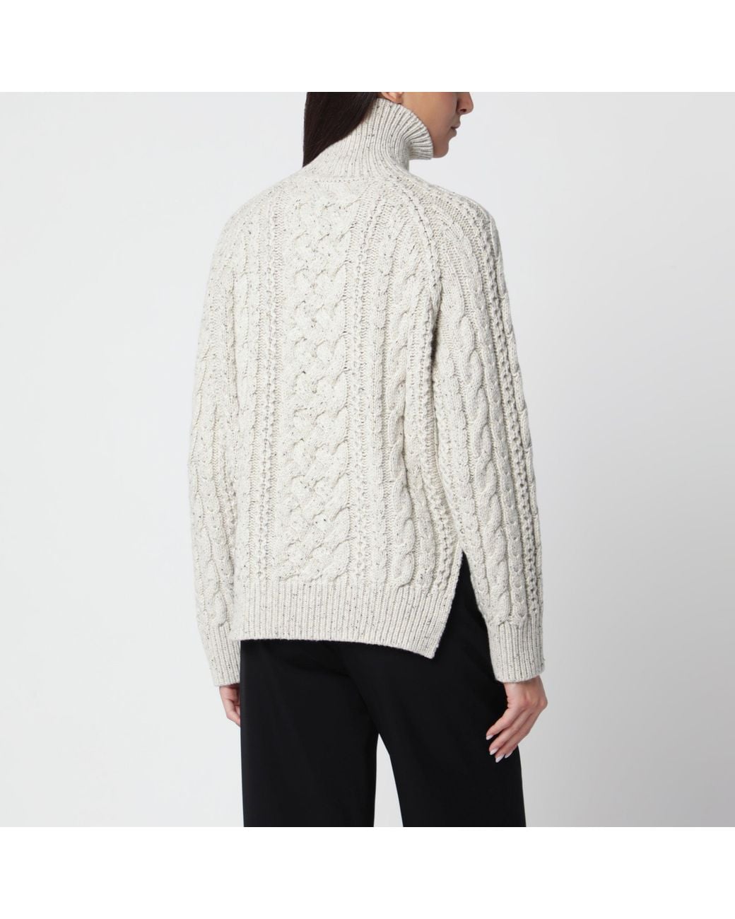 Totême Gray Ecru Cable-Knit Wool Turtleneck