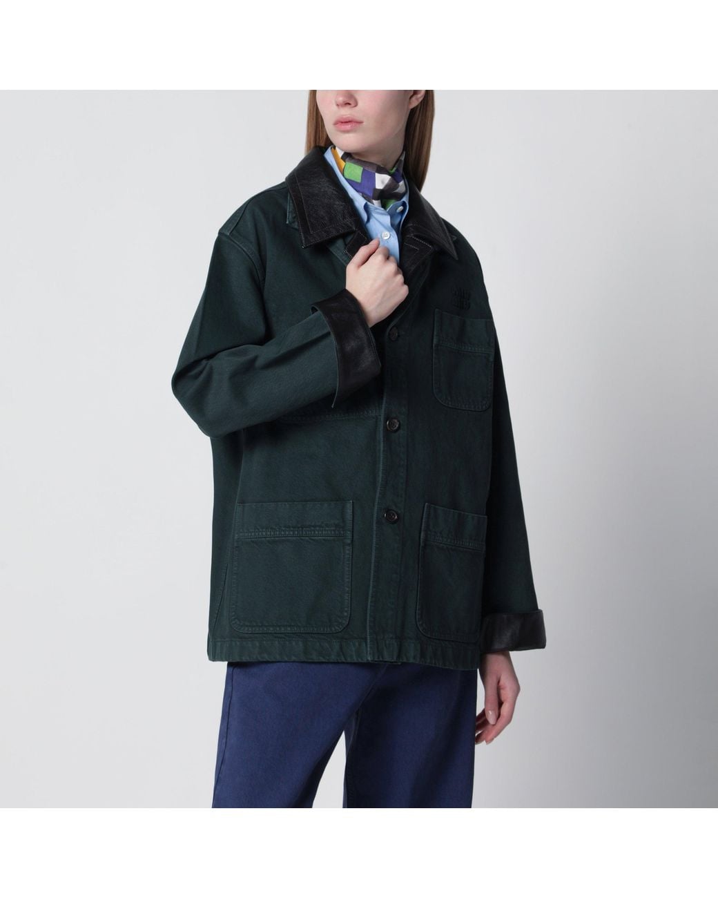 Miu Miu Blue Bottle Gabardine And Leather Jacket