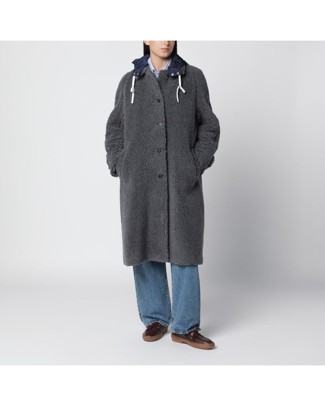Miu Miu Black Slate Shearling-Effect Coat