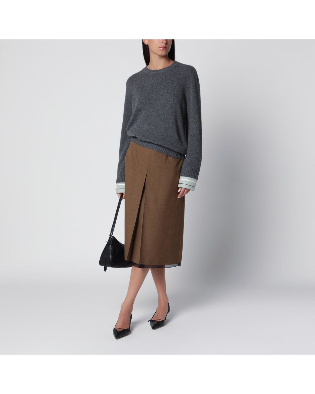 Prada Gray Slate Wool And Cashmere Sweater
