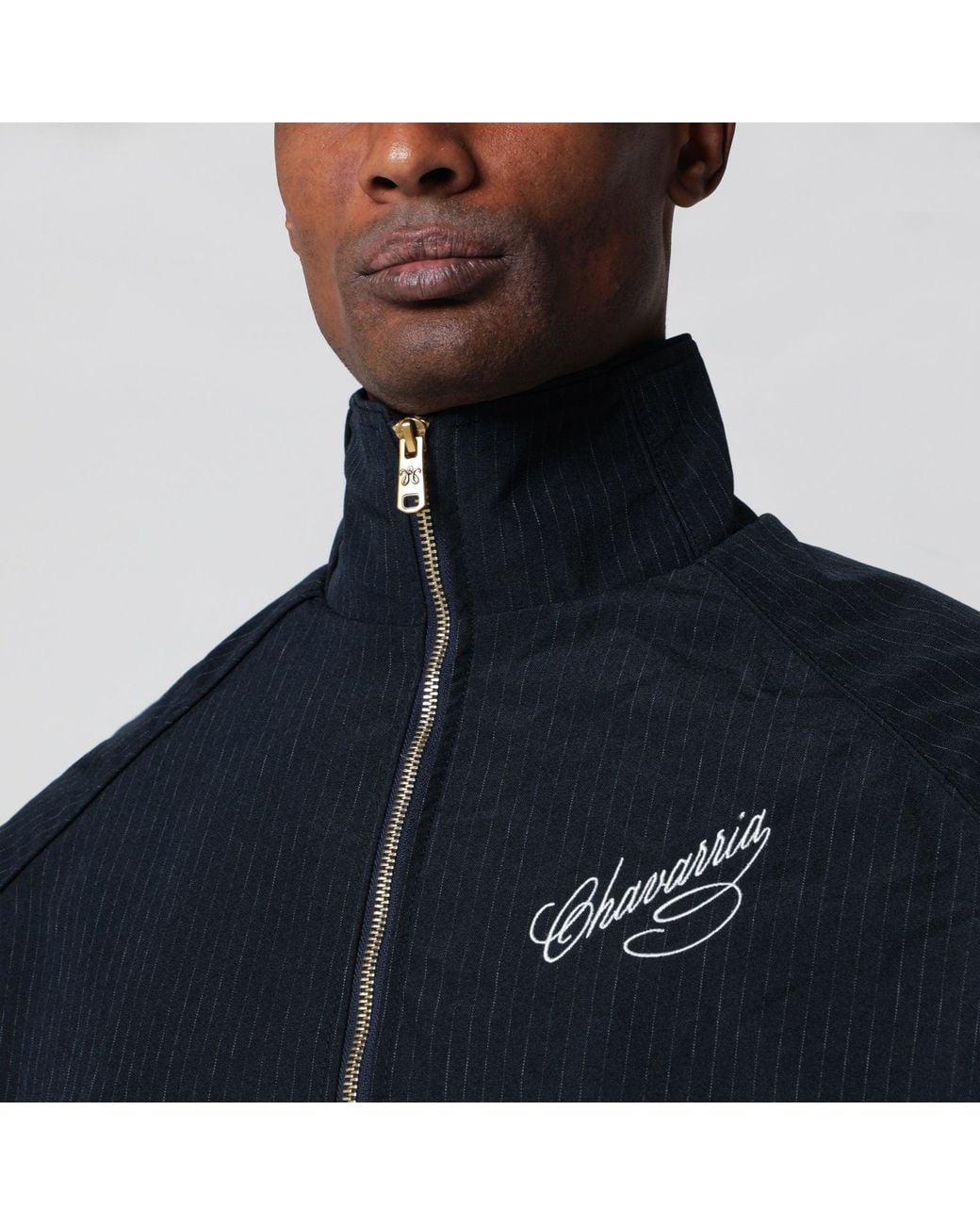 Willy Chavarria Blue Pinstripe Zip-Up Jacket With Logo Embroidery for men