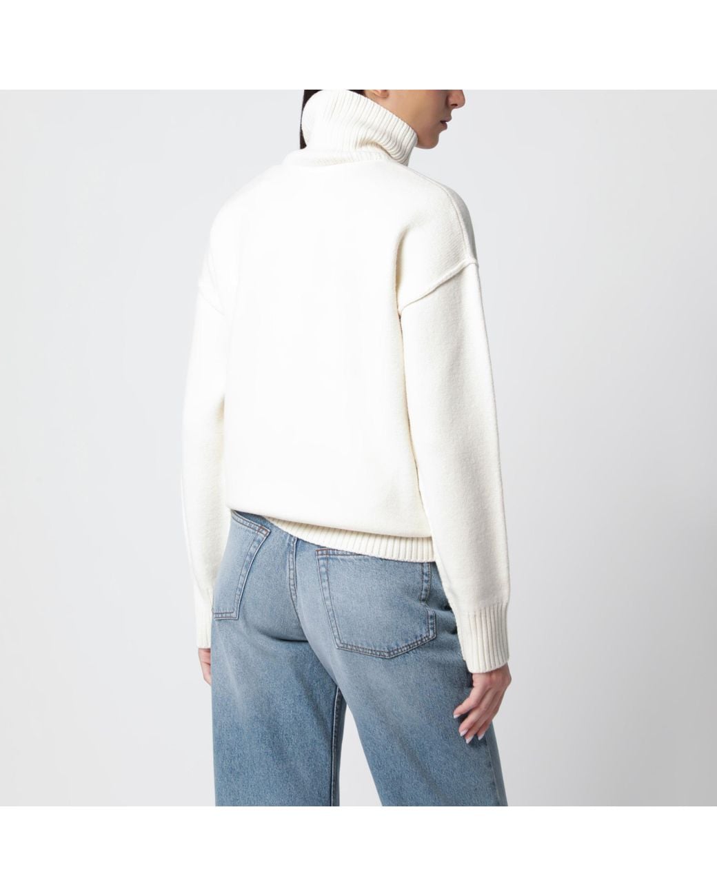 AMI White Ami De Coeur Wool Roll-Neck Jumper
