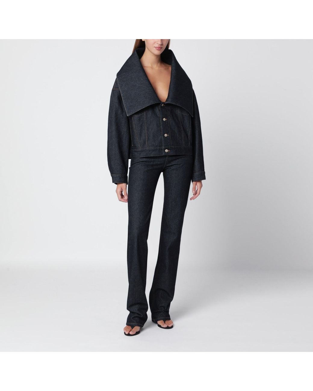 Balenciaga Black Denim Jacket With Wide Neckline