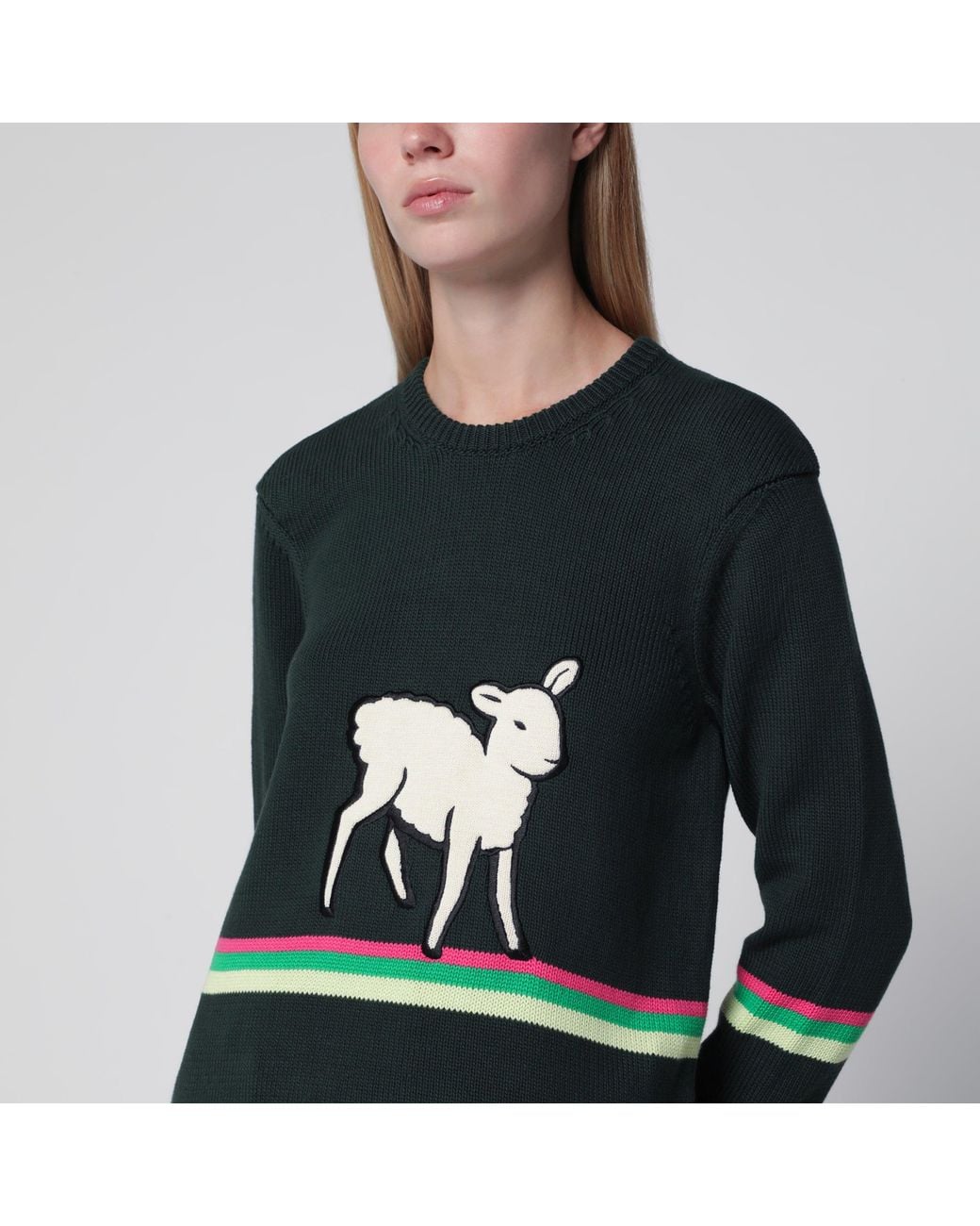 J.W. Anderson Black Dark Cotton Sweater With Sheep Embroidery