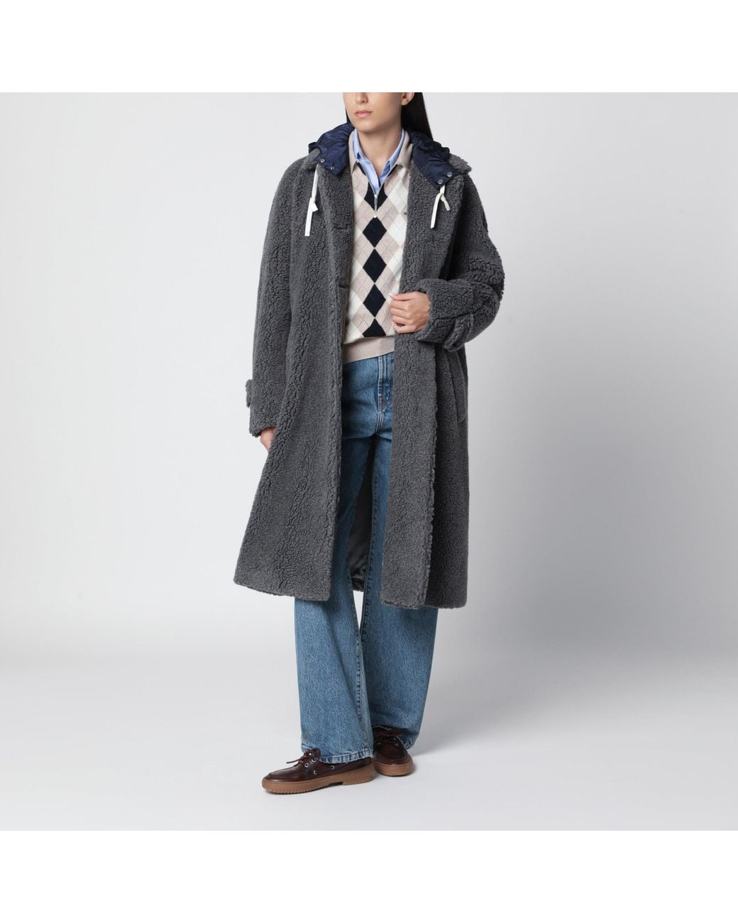 Miu Miu Black Slate Shearling-Effect Coat